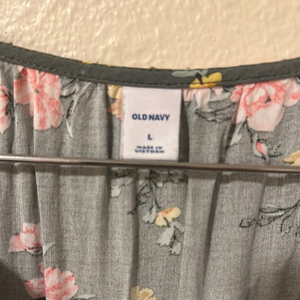 Old Navy Olive Green Floral Midi Dress with Pink & Yellow Flowers - Picture 2 of 7
